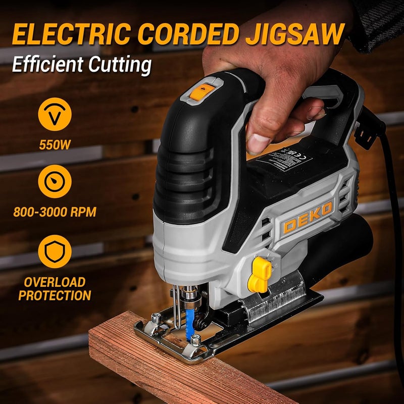 DEKOPRO Jig Saw Corded: Electric Jigsaw Tool Power Jig Saws for Woodworking, Wood Cutter Hand Tool with 6 Variable Speed, 4 Orbital Settings, ±45° Bevel Cutting, Tool-less Blade Quick Release - Image 2